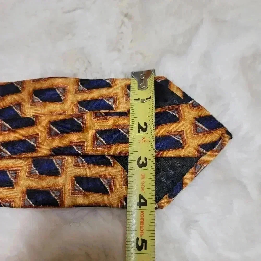 Oscar de la Renta Vintage Silk Tie Geometric Print Retro Navy Orange - Picture 5 of 5